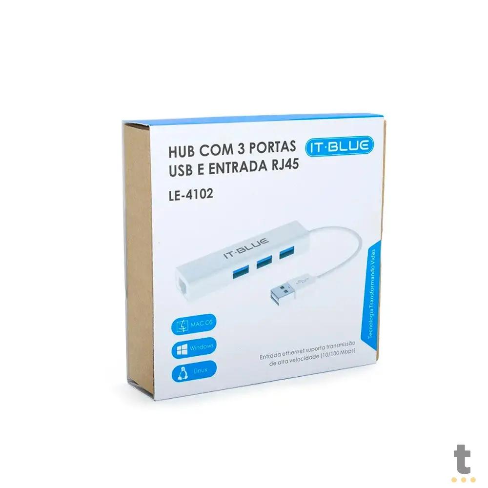 Adaptador Usb Para Rj45 10/100 (Placa De Rede Usb) + Hub Usb 3 portas It-Blue - LE-4102 Truedata