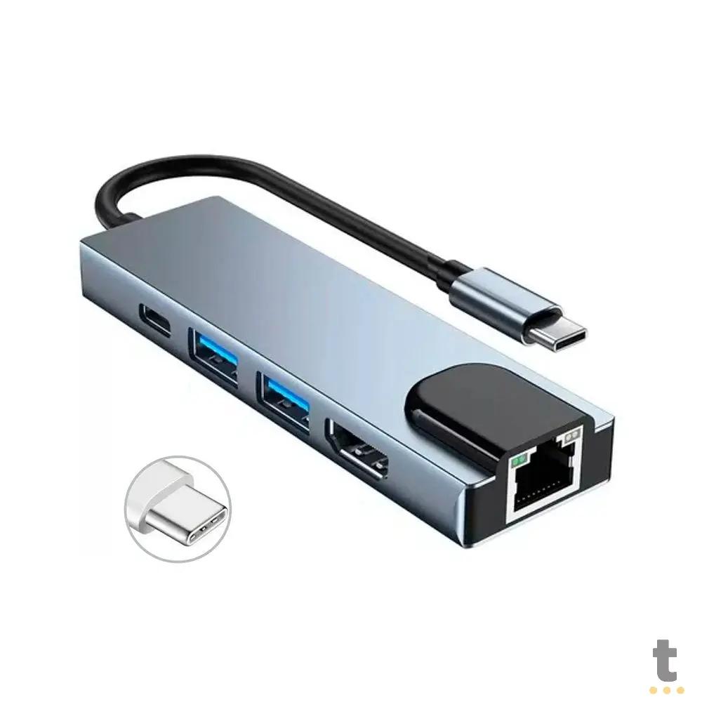 Adaptador Usb Tipo C 6 em 1 Para Rj45 / HDMI / USB 3.0 e USB Tipo C Truedata