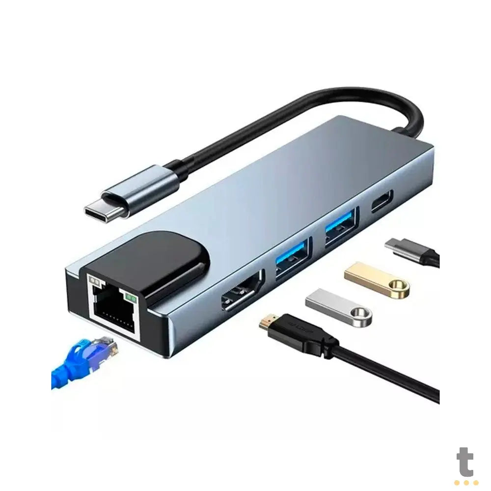 Adaptador Usb Tipo C 6 em 1 Para Rj45 / HDMI / USB 3.0 e USB Tipo C Truedata