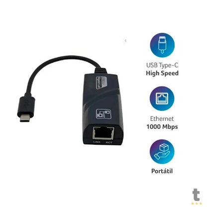 Adaptador Usb Tipo C Para Rj45 10/100/1000 Gigabit Multi - WI423 Truedata