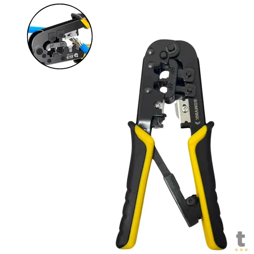 Alicate De Crimpagem Rapida C/ Catraca RJ45/RJ11/RJ12/8P6P BomVink - BOM-1713 Truedata