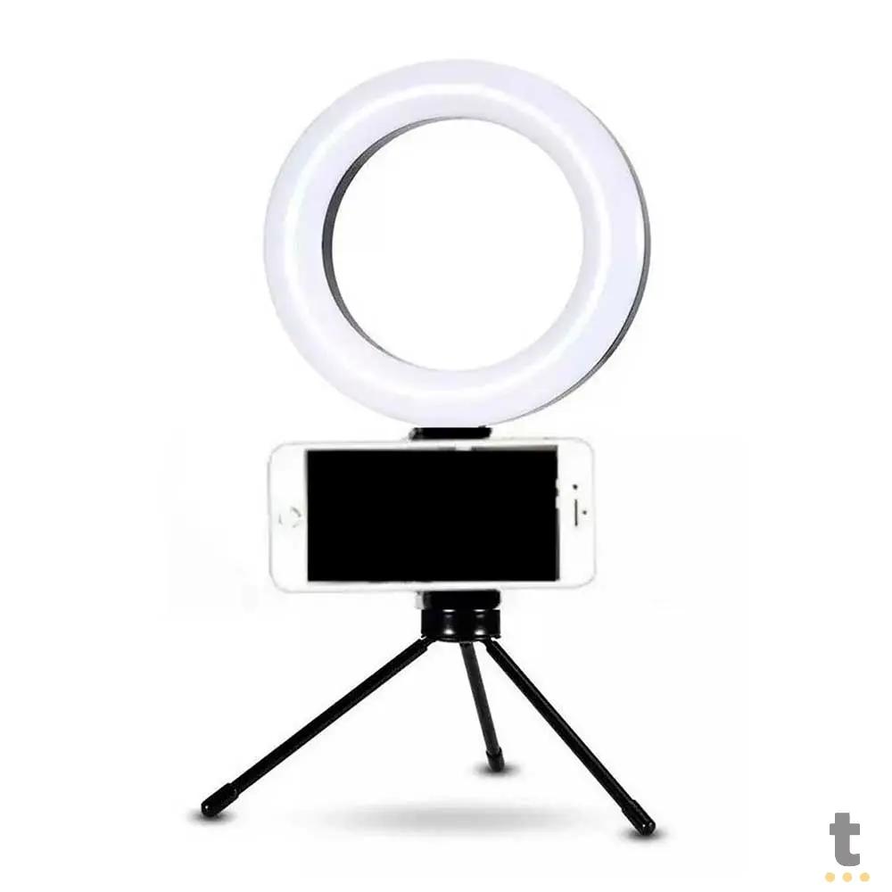 Anel De Luz Ring Light 6 Pols Com Tripe de Mesa e Suporte para Celular Truedata
