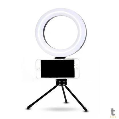 Anel De Luz Ring Light 6 Pols Com Tripe de Mesa e Suporte para Celular Truedata