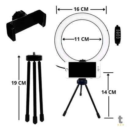 Anel De Luz Ring Light 6 Pols Com Tripe de Mesa e Suporte para Celular Truedata