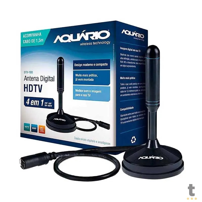 Antena Interna para HDTV Vhf/Uhf/FM/HDTV 2.5m Aquario - DTV-100 Truedata