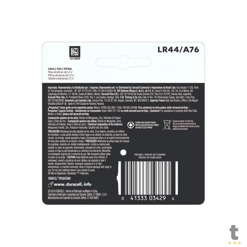 Bateria de Litio 1,5v LR44 / A76 Duracell Cartela C/ 4 Unidades - 35602 Truedata