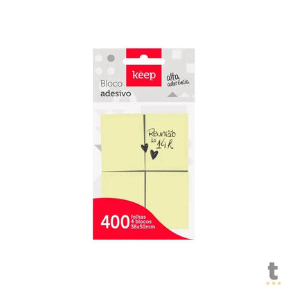 Bloco Adesivo 38x50mm Amarelo c/ 400 Folhas (4 Blocos) Keep - EI013 Truedata