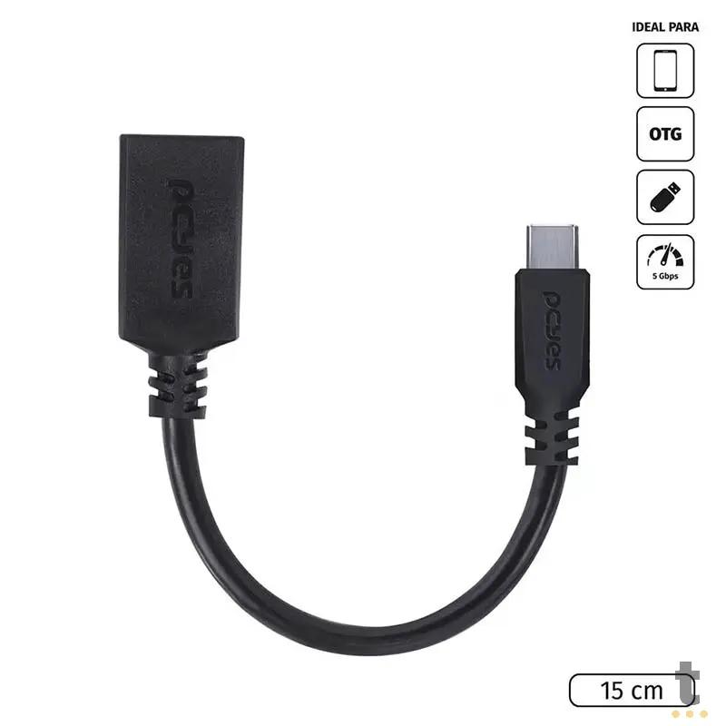 Cabo Adaptador Otg Usb Femea Para Usb Tipo C Macho 3.0 15cm PCYes Preto - P3AMUP-15 Truedata