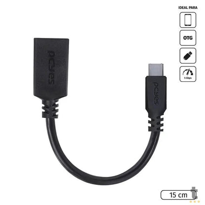 Cabo Adaptador Otg Usb Femea Para Usb Tipo C Macho 3.0 15cm PCYes Preto - P3AMUP-15 Truedata