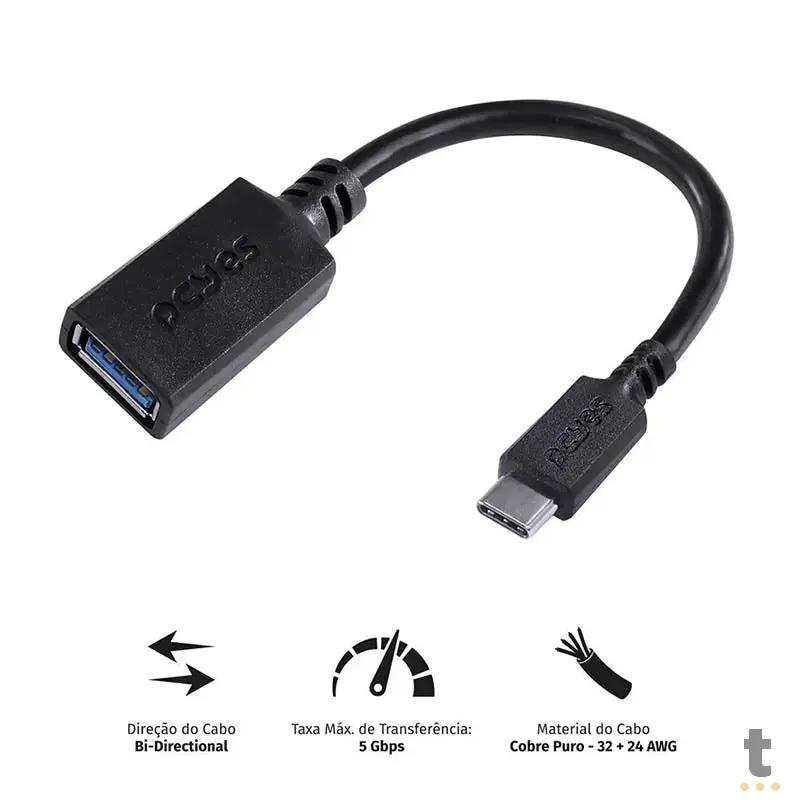 Cabo Adaptador Otg Usb Femea Para Usb Tipo C Macho 3.0 15cm PCYes Preto - P3AMUP-15 Truedata