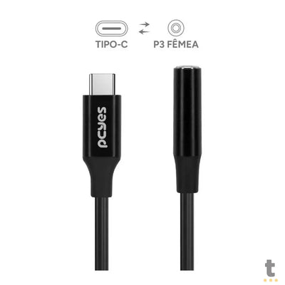 Cabo Adaptador Usb Tipo C Macho para P3 Fêmea PCYes 15cm Preto - P3UCP-15P