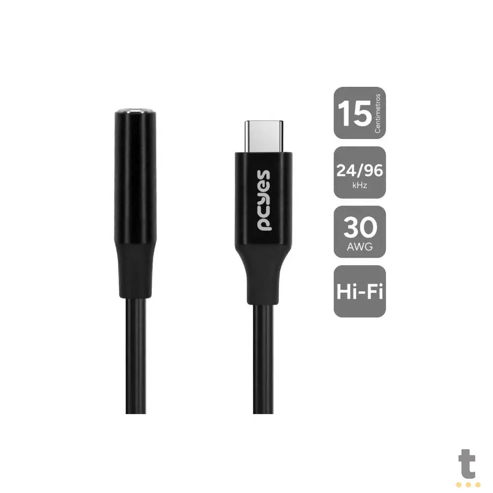 Cabo Adaptador Usb Tipo C Macho para P3 Fêmea PCYes 15cm Preto - P3UCP-15P Truedata