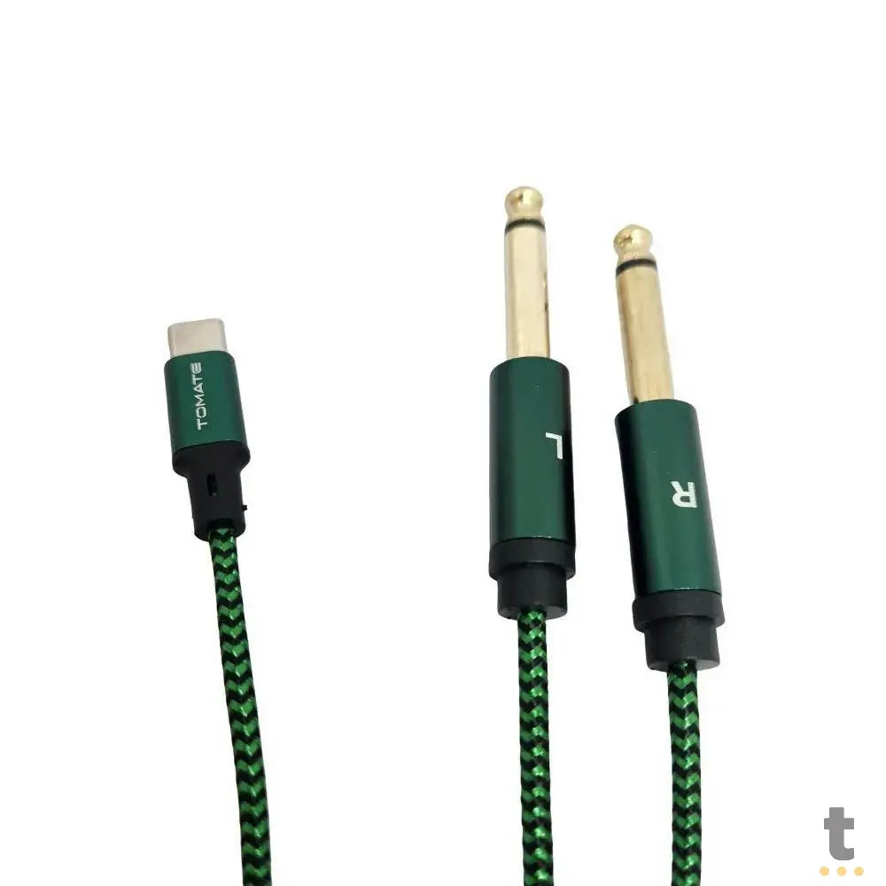 Cabo Adaptador de Audio USB Tipo C Macho P/ 2x 6.35mm Auxiliar Macho Tomate - MCB-044 Truedata