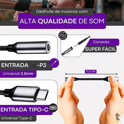 Cabo Adaptador de Som P3 Femea Para USB Tipo C aGold - CBA-16 Truedata