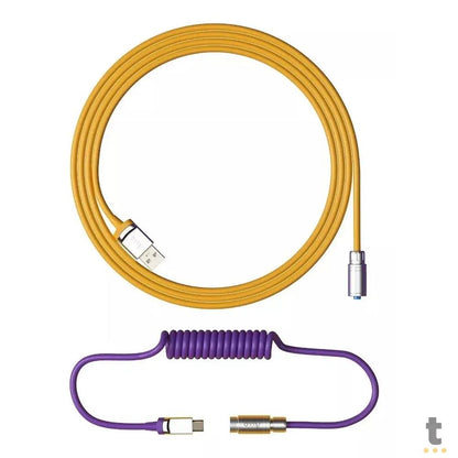 Cabo Enrolado Aviator Para Teclado Usb-A x Usb-C Akko V2 Los Angeles Amarelo e Roxo Truedata