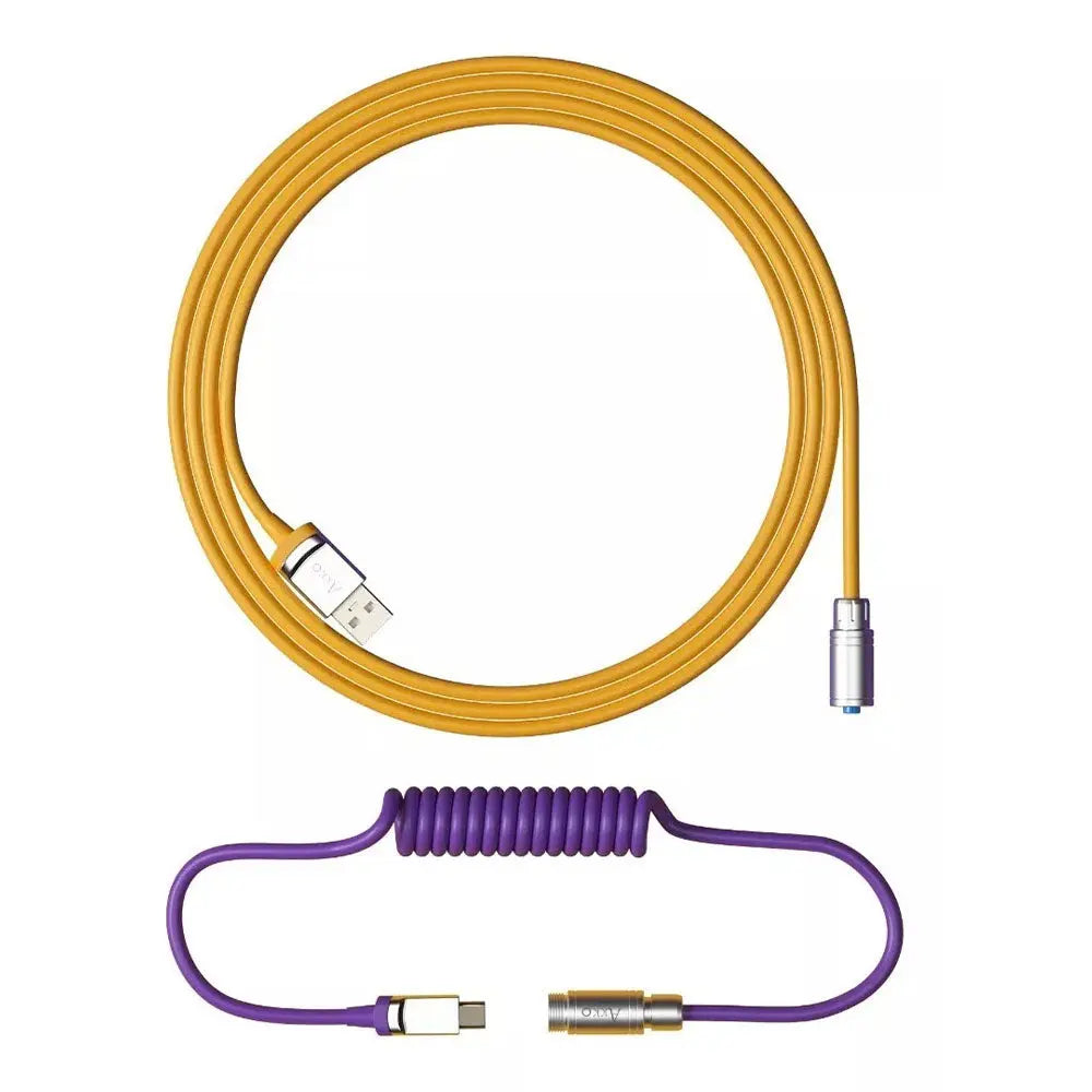 Cabo Enrolado Aviator Para Teclado Usb-A x Usb-C Akko V2 Los Angeles Amarelo e Roxo Truedata