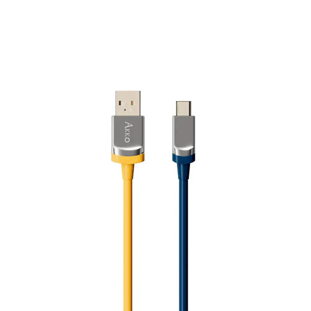 Cabo Enrolado Aviator Para Teclado Usb-A x Usb-C Akko V2 Macaw Amarelo e Azul Truedata