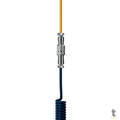 Cabo Enrolado Aviator Para Teclado Usb-A x Usb-C Akko V2 Macaw Amarelo e Azul Truedata