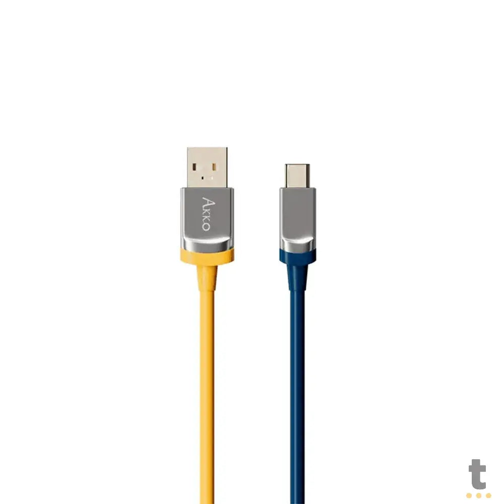 Cabo Enrolado Aviator Para Teclado Usb-A x Usb-C Akko V2 Macaw Amarelo e Azul Truedata
