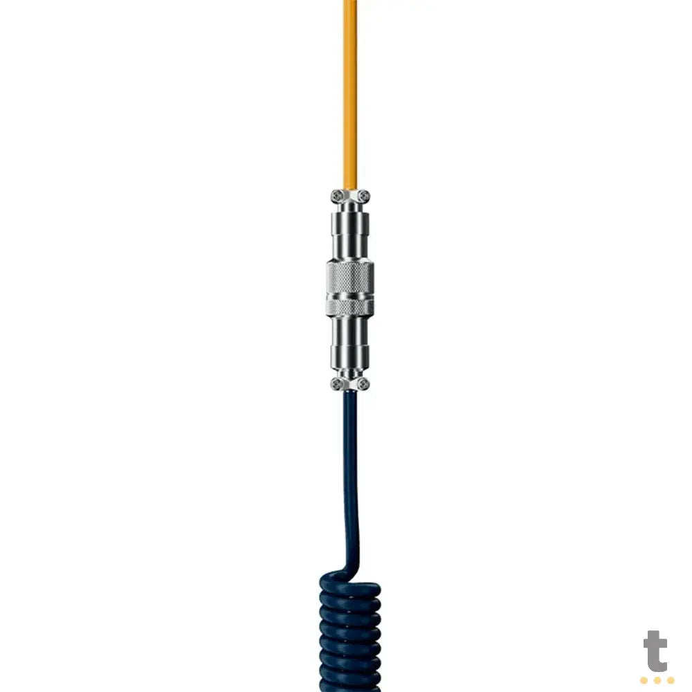 Cabo Enrolado Aviator Para Teclado Usb-A x Usb-C Akko V2 Macaw Amarelo e Azul Truedata