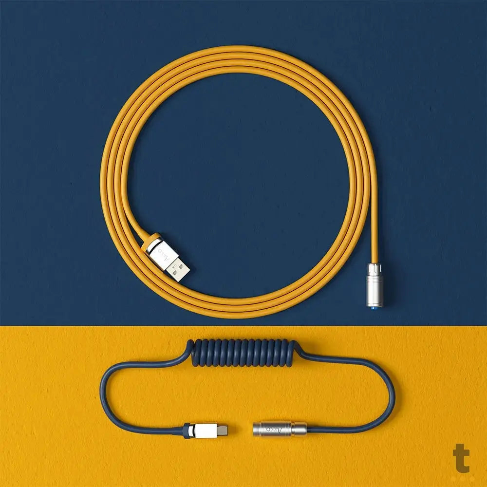 Cabo Enrolado Aviator Para Teclado Usb-A x Usb-C Akko V2 Macaw Amarelo e Azul Truedata