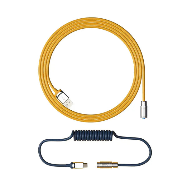 Cabo Enrolado Aviator Para Teclado Usb-A x Usb-C Akko V2 Macaw Amarelo e Azul