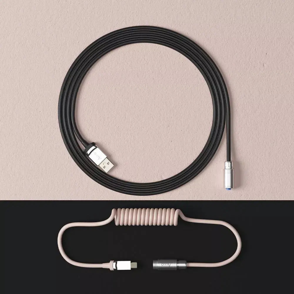 Cabo Enrolado Aviator Para Teclado Usb-A x Usb-C Akko V2 Preto e Rosa Truedata