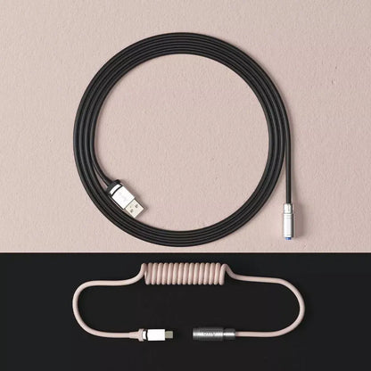 Cabo Enrolado Aviator Para Teclado Usb-A x Usb-C Akko V2 Preto e Rosa Truedata