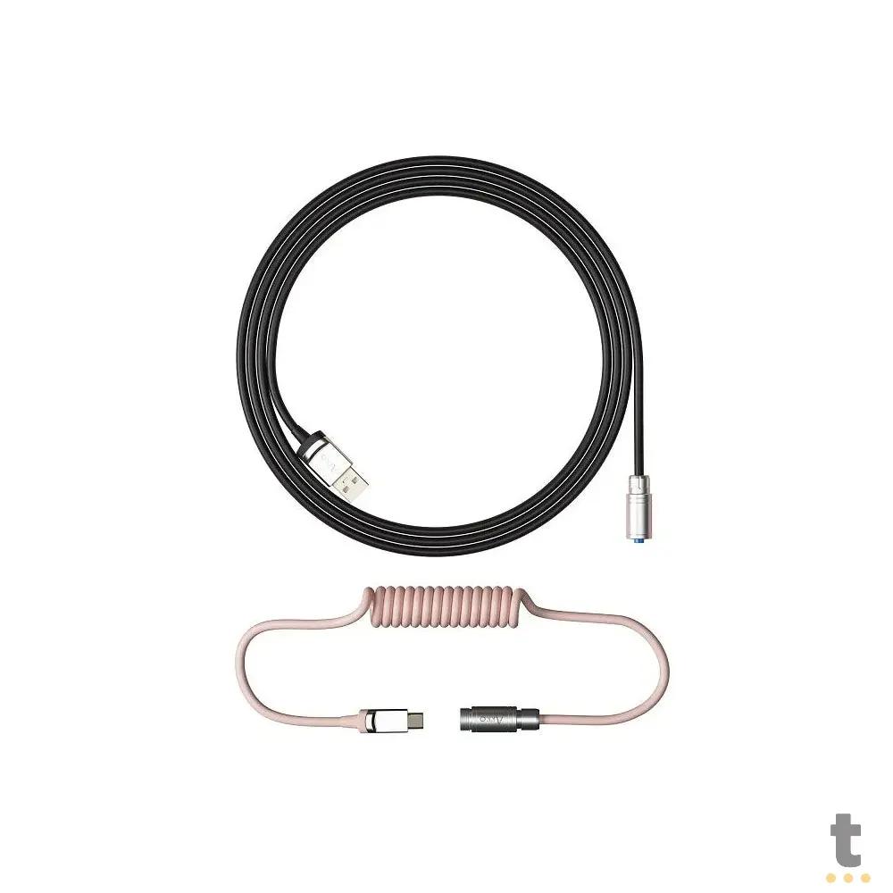 Cabo Enrolado Aviator Para Teclado Usb-A x Usb-C Akko V2 Preto e Rosa Truedata