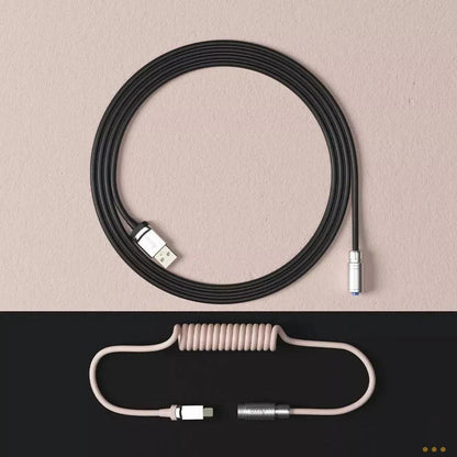Cabo Enrolado Aviator Para Teclado Usb-A x Usb-C Akko V2 Preto e Rosa Truedata