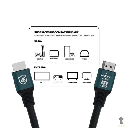 Cabo HDMI Macho 2.0 GShield Survivor 2m Preto - GS-9023 Truedata