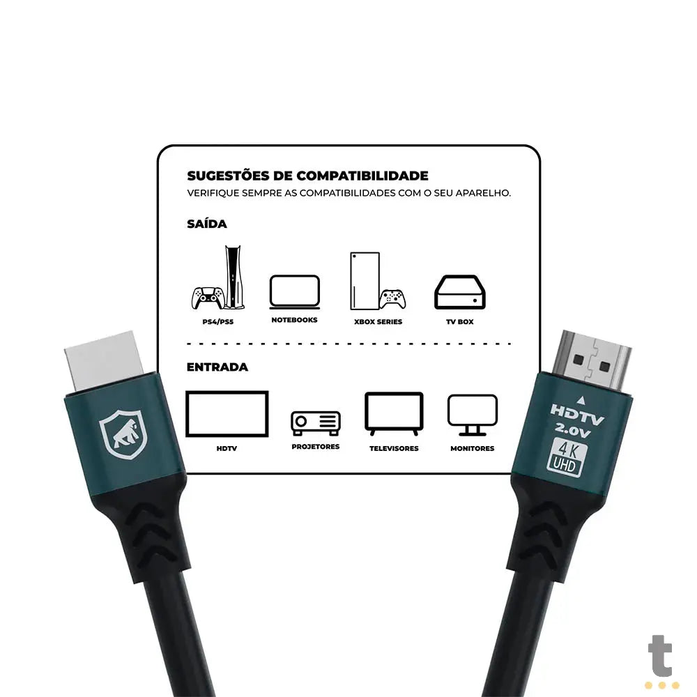 Cabo HDMI Macho 2.0 GShield Survivor 2m Preto - GS-9023 Truedata