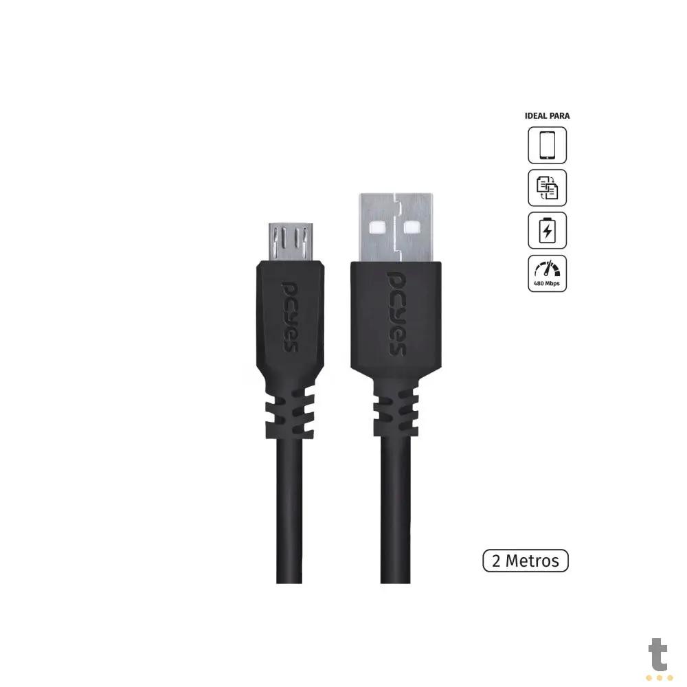 Cabo Para Celular Micro Usb Para Usb 2.0 2mt PCYes Preto - PMUAP-2 Truedata