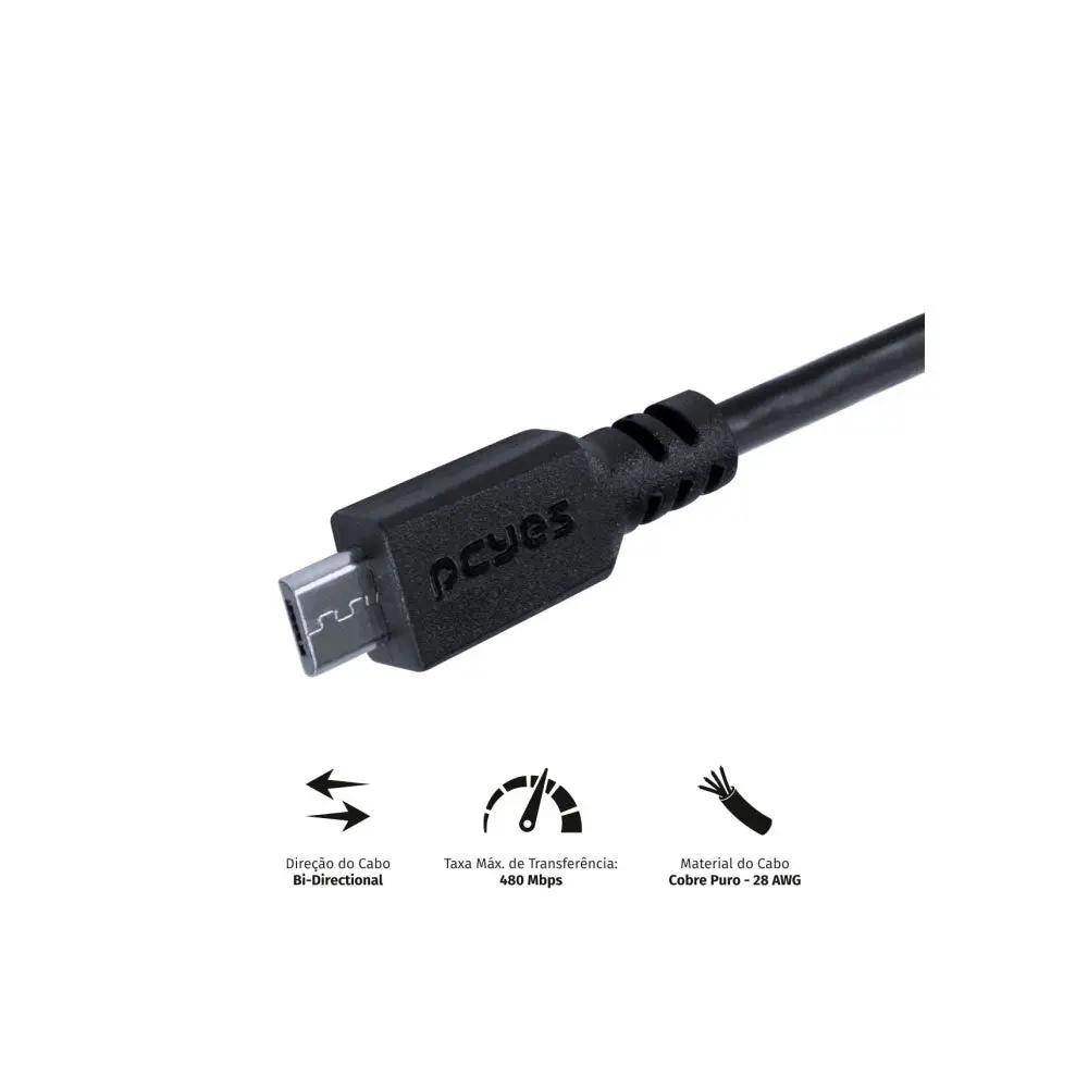 Cabo Para Celular Micro Usb Para Usb 2.0 2mt PCYes Preto - PMUAP-2 Truedata