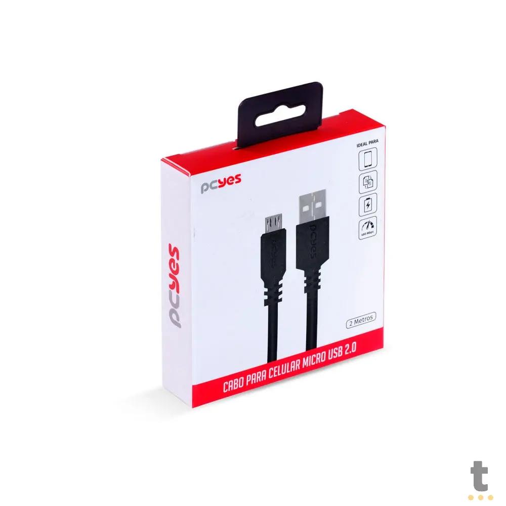 Cabo Para Celular Micro Usb Para Usb 2.0 2mt PCYes Preto - PMUAP-2 Truedata