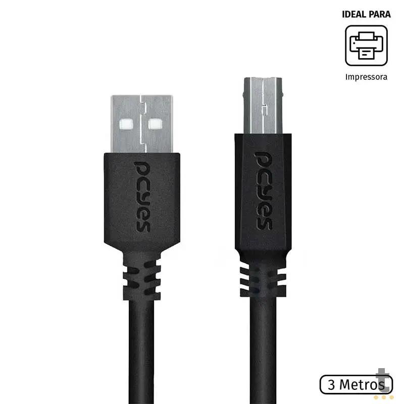Cabo Usb 2.0 A/B Para Impressora 3mt PCYes - PUABM2-3 Truedata