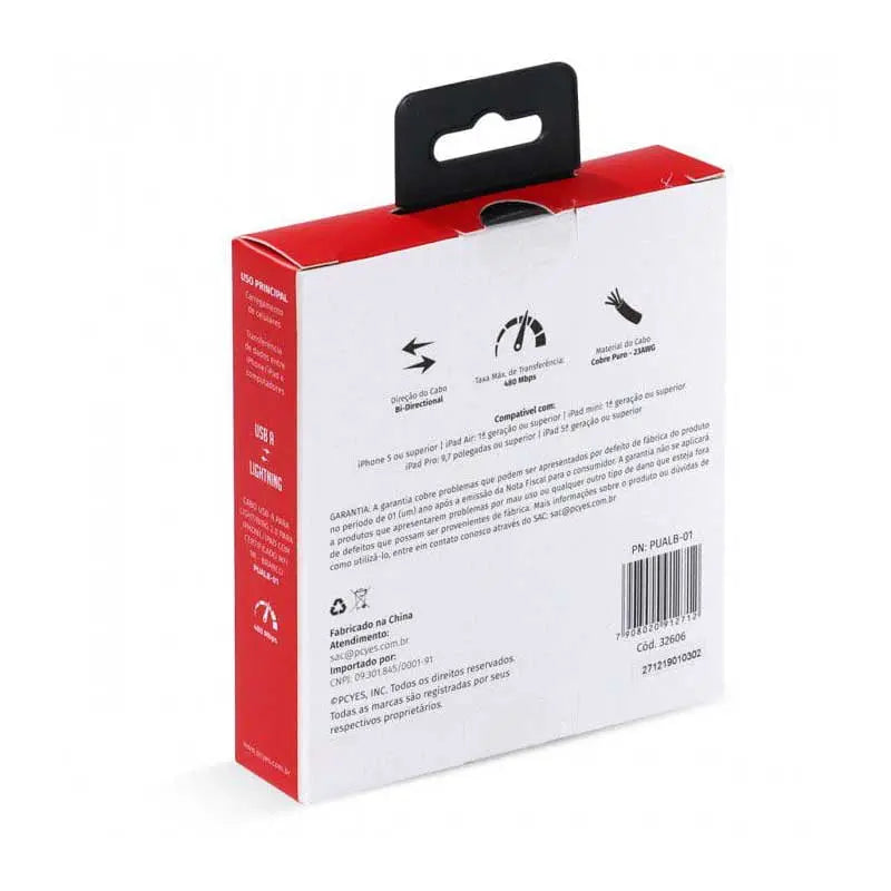 Cabo Usb Para Lightning (Iphone) 1mt PCYes Branco - PUALB-01 Truedata