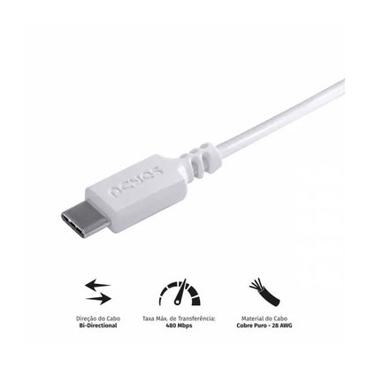 Cabo Usb Tipo C Para Celular 1mt PCYes - PUACP-01 Truedata