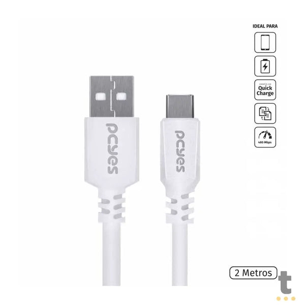 Cabo Usb Tipo C Para Celular 2mt PCYes - PUACB-02