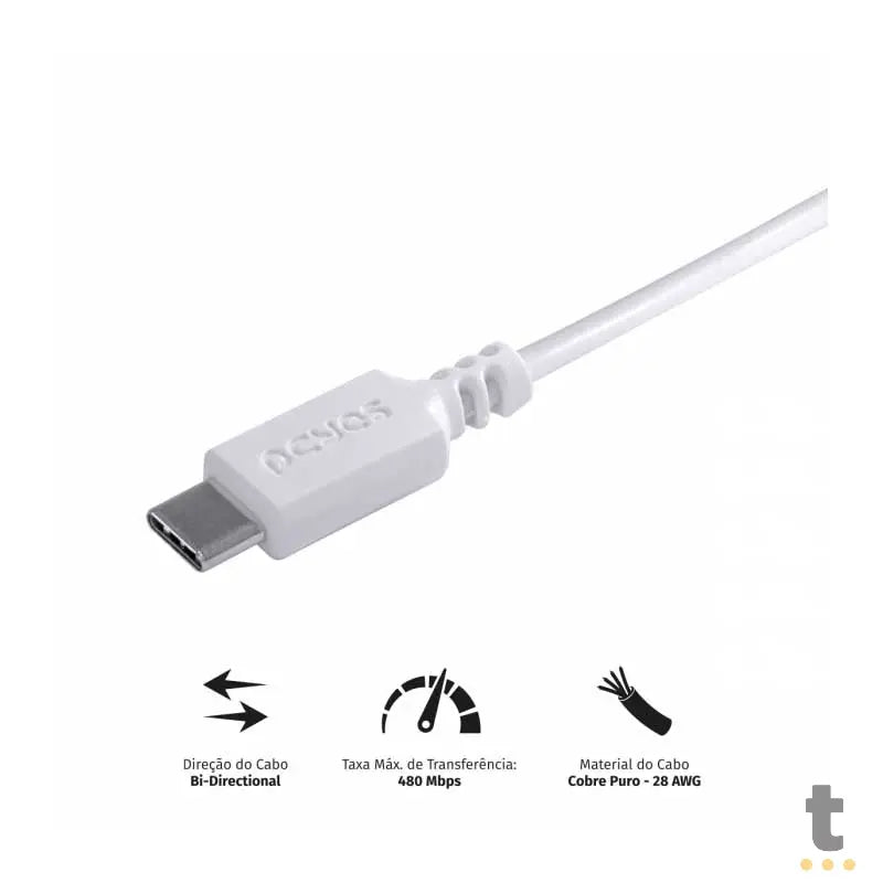 Cabo Usb Tipo C Para Celular 2mt PCYes - PUACB-02 Truedata