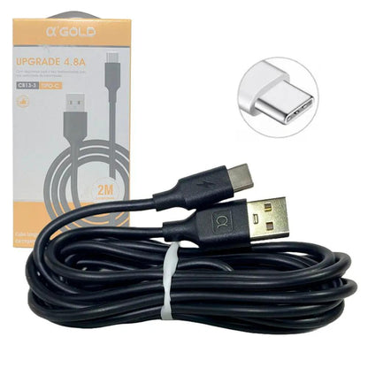 Cabo Usb Tipo C Para Celular 4.8A 2mts aGold - CB13-3 Truedata