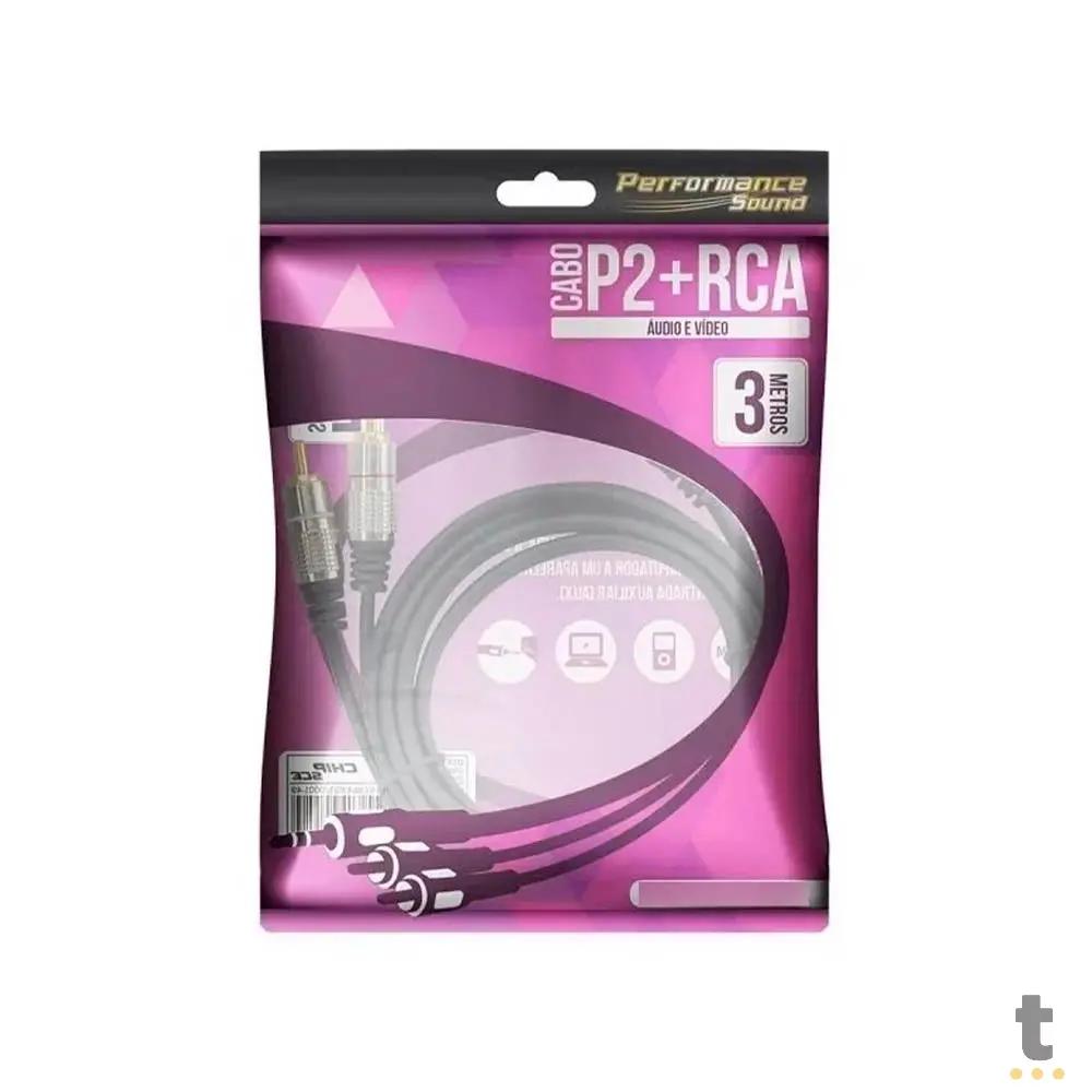 Cabo de Áudio 2 RCA Macho Para P2 3.5mm 3m Truedata