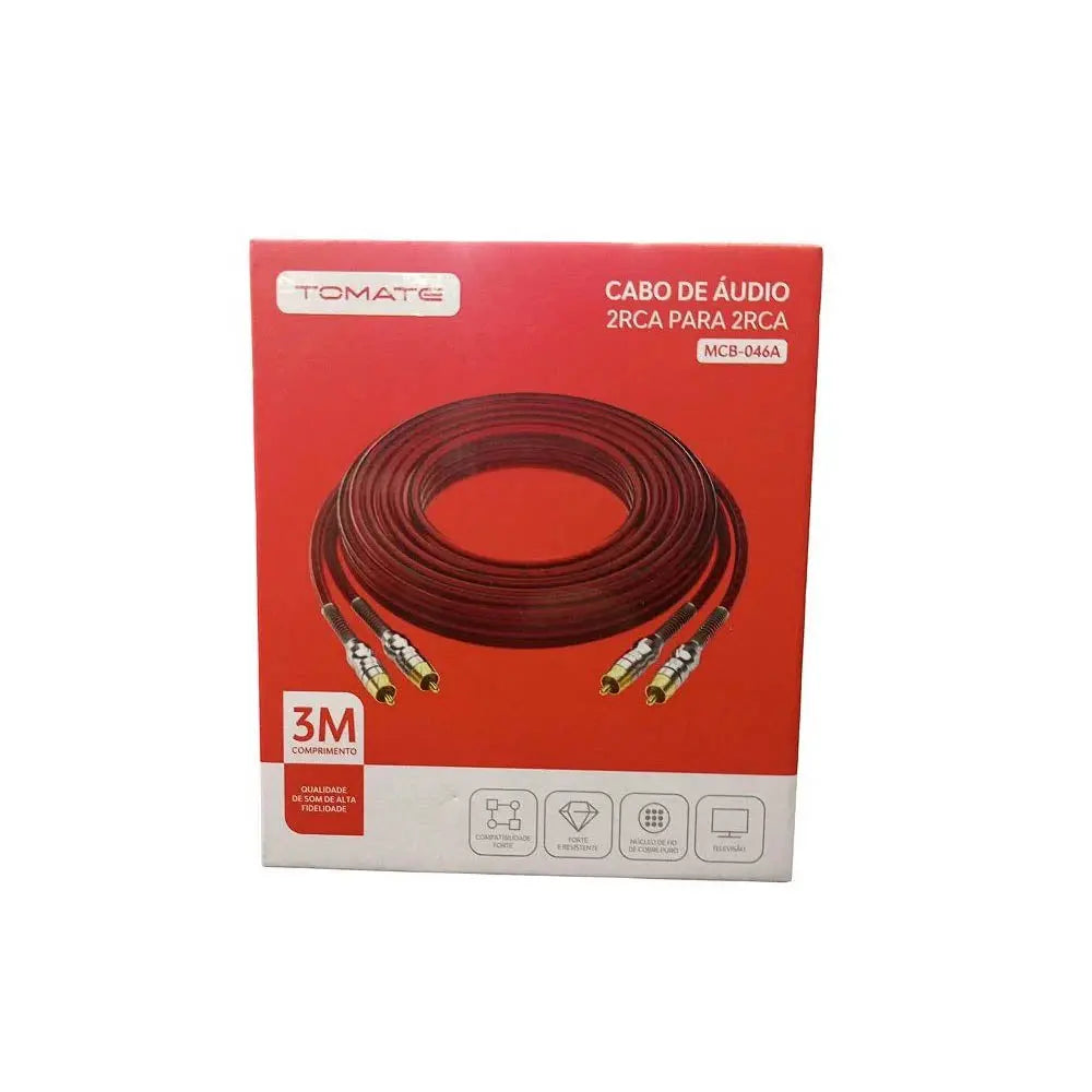 Cabo de Áudio 2 RCA Macho x 2 RCA Macho 3m Tomate - MCB-046A Truedata