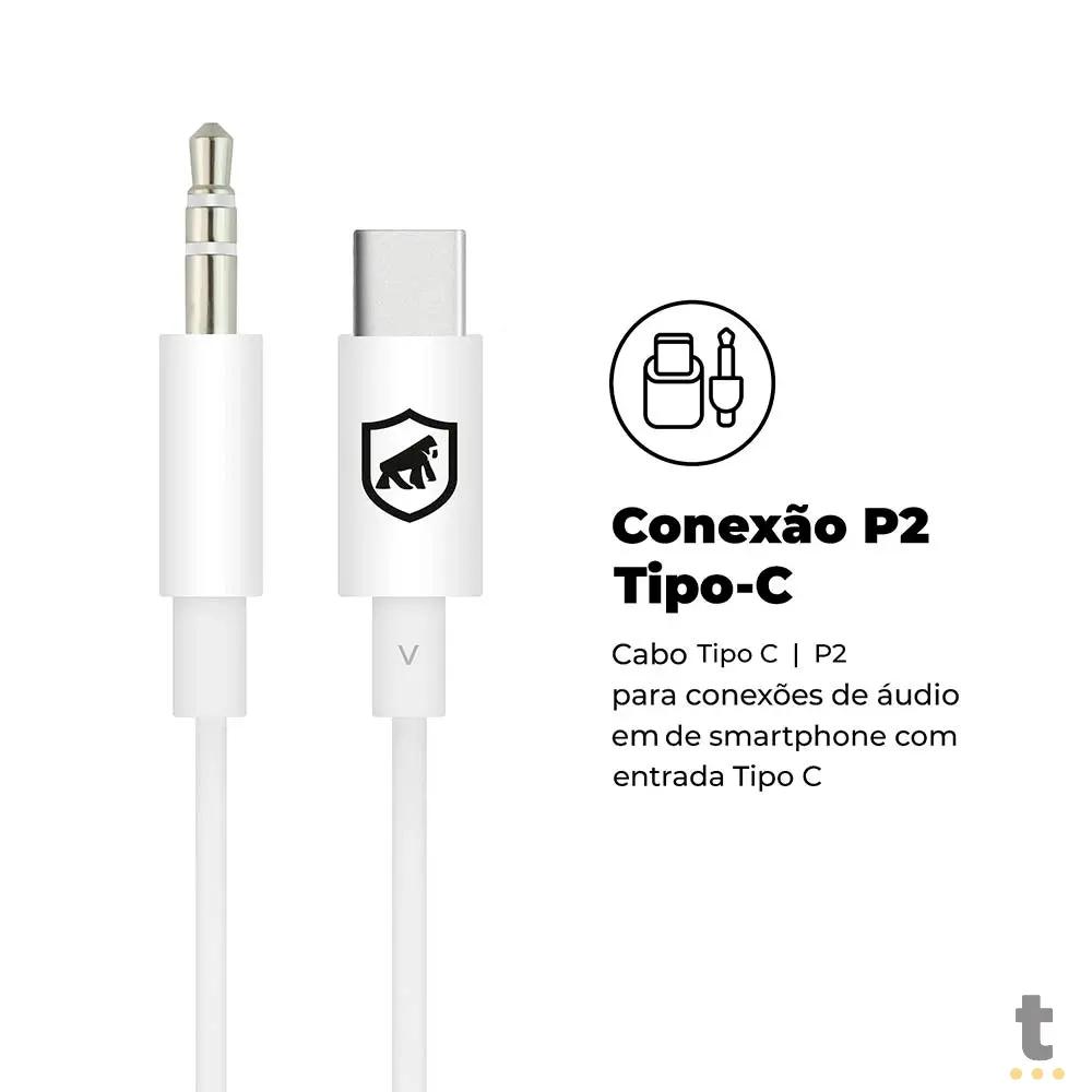 Cabo de Áudio Auxiliar P2 Macho P/  USB Tipo C GShield 1m Branco - GS-5946 Truedata