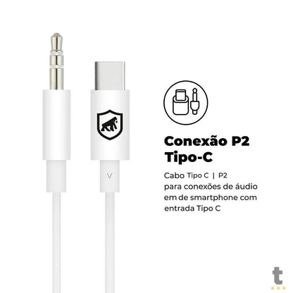 Cabo de Áudio Auxiliar P2 Macho P/  USB Tipo C GShield 1m Branco - GS-5946 Truedata