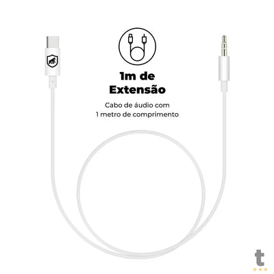 Cabo de Áudio Auxiliar P2 Macho P/  USB Tipo C GShield 1m Branco - GS-5946