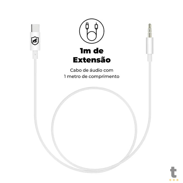 Cabo de Áudio Auxiliar P2 Macho P/  USB Tipo C GShield 1m Branco - GS-5946