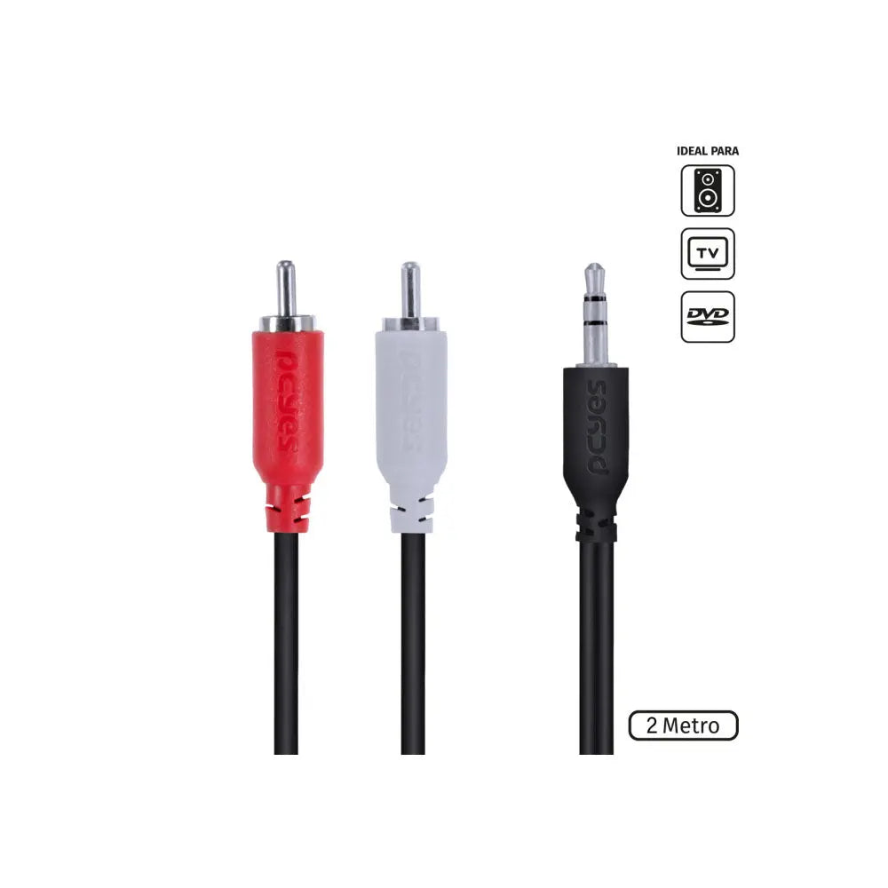 Cabo de Áudio RCA Macho Para P2 3.5mm 2m PcYes - P2R35-2 Truedata