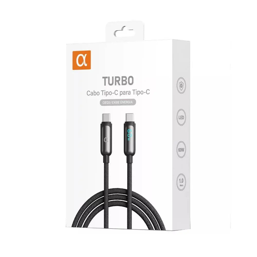 Cabo de Dados Tipo C P/ Tipo C - Visor LED 60w 1M  aGold - Cb120 Truedata