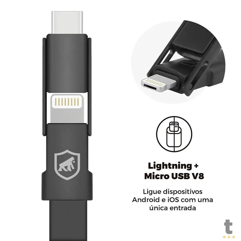 Cabo de Dados USB GShield 3 Em 1 Micro USB / Lightning / Tipo C Curto - J2SKGH5WB Truedata